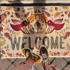 Personalized Fall Doormat, Fall Welcome Door Mat, Fall Decor for Front Porch, Fall Home Decor, Fall Porch Decor, Pumpkin Doormat, Squirrel