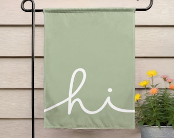 Hi Garden Flagge - Moderne Veranda salbeigrün Willkommen Flagge, minimale Dekoration im Freien
