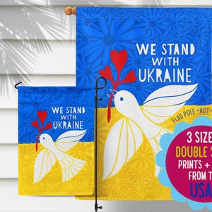 Peace in Ukraine House Flag, We Stand with Ukraine Garden Flag, Peace Dove Ukrainian Flag, Yard Sign, Stop UKR War, Support Ukraine