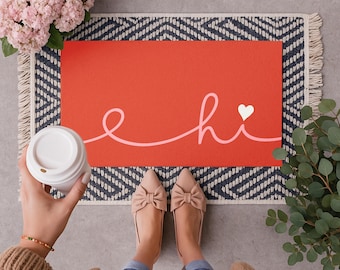 Hallo Valentine Willkommen Fußmatte - Moderne rote Valentinstag Fußmatte, Minimal Dekor für die Veranda