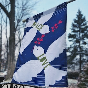 Peace Love Doves Garden Flag: Winter Holiday Decor