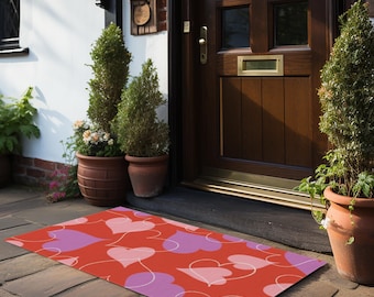 Rote Herz-Valentinstag Fußmatte - Bunte Valentinstag Outdoor Fußmatte