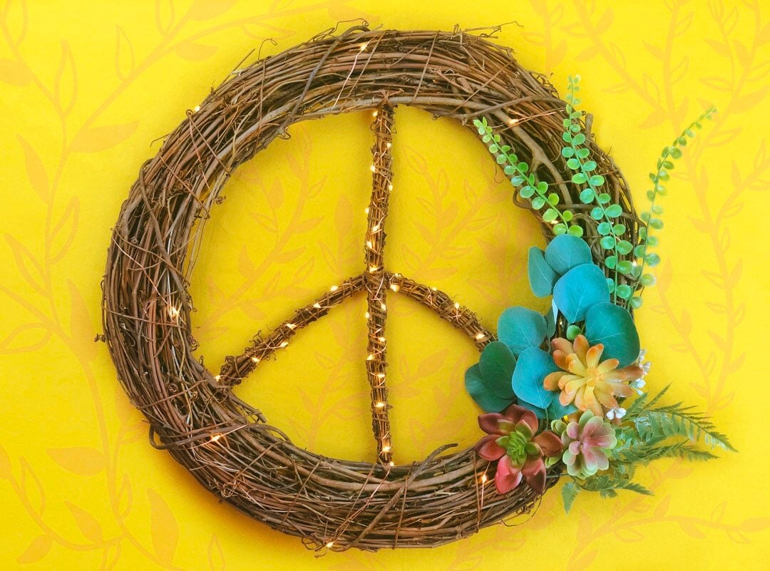 Summer Decor Succulent Peace Wreath Summer Wreath Plant Lover Gift Plant Mom Porch Decor Boho Succulent Lover Gift Peace Sign Wreath