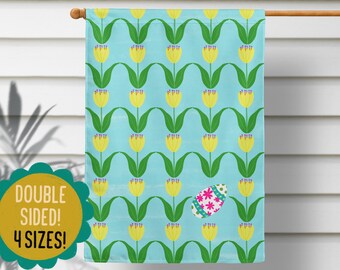 Drapeau du jardin avec oeuf de Pâques et tulipe : décoration printanière moderne