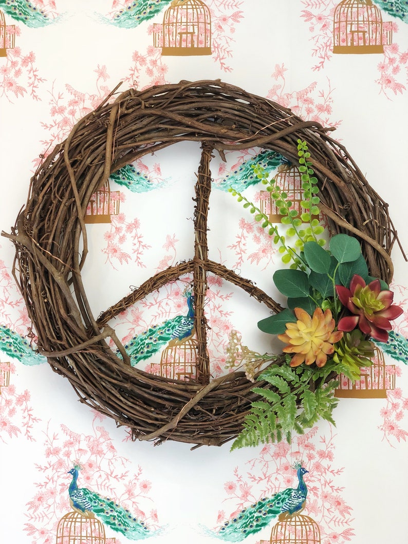 Summer Decor Succulent Peace Wreath Summer Wreath Plant Lover Gift Plant Mom Porch Decor Boho Succulent Lover Gift Peace Sign Wreath