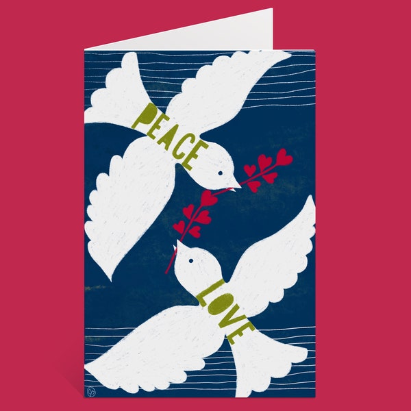 Peace Love Doves Christmas Cards, Nondenominational Holiday Greeting Cards, Christmas Card Packs, Holiday Card Sets Modern Illustrated Cards