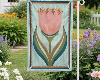 Moderne Tulpenfrühlingsgarten-Flagge - volkstümliche Blumendekoration im Freien, skandinavische Blumenhof-Flagge