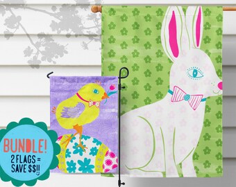 Ensemble de drapeaux de jardin de Pâques Bunny & Chick : décoration printanière