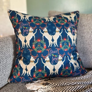 Reindeer Damask Christmas Throw Pillow, Christmas Pillow Cover, Christmas Decorations, Colorful Christmas Home Decor, Holiday Living Room