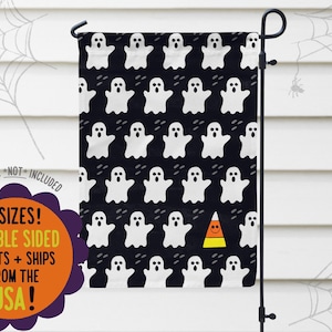 Halloween Garden Flag: Ghost & Candy Corn Pattern, Fall Porch Decor