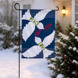 Winter Garden Flag – Peace Love Doves Outdoor House Flag for Porch and Yard