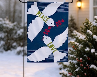 Wintergarten Flagge - Peace Love Tauben Outdoor Hausflagge für Veranda und Garten