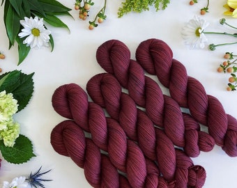 Hand Dyed Yarn • Color No. 02 Burgundy • Natural Merino/Nylon Blend Yarn  For Knitting or Crochet