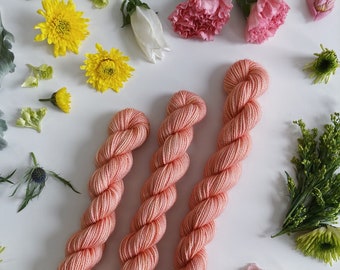 Hand Dyed Mini Skein • Color No. 08 Bright Peach • Merino and Nylon Sock Blend • Cute 20g Sock Yarn Mini Skein