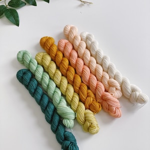 Mini Skein Set • Summer Tonals Collection • Merino and Nylon Sock Blend • 7 Cute Mini Skeins for Knitting, Crochet, Weaving