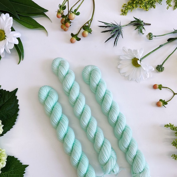 Hand Dyed Mini Skein • Color No. 57 Aqua • Merino and Nylon Sock Blend • Cute 20g Sock Yarn Mini Skein
