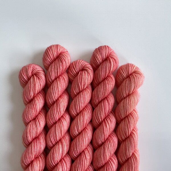 Hand Dyed Yarn Mini Skein •  Color No. 05 Coral • Merino and Nylon Sock Blend • Cute 20g Sock Yarn Mini Skein