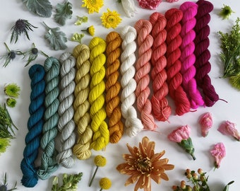 Mini Skein Set • Florals Collection • Merino and Nylon Sock Blend • 12 Cute Mini Skeins for Knitting, Crochet, Weaving