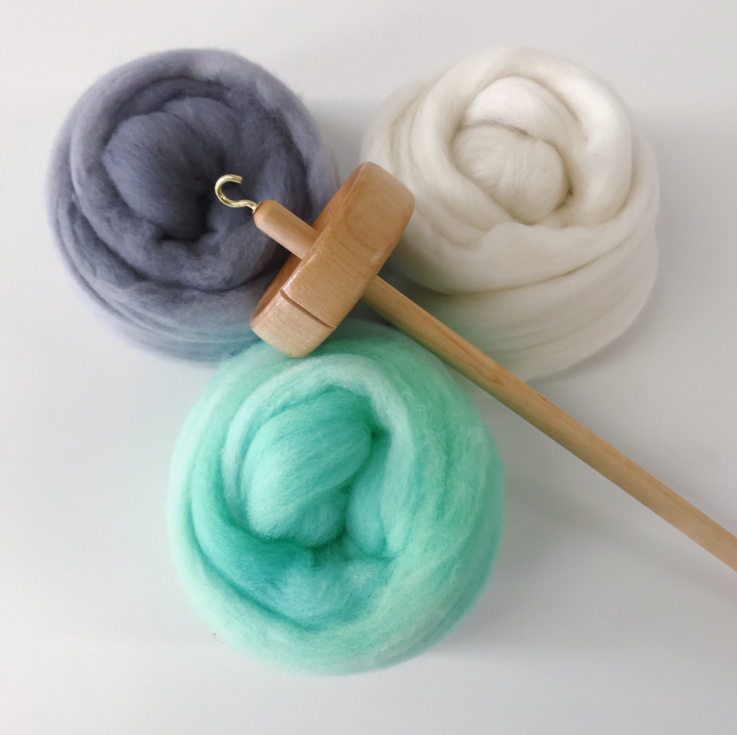 Yarn Spinning Kit - Maple Drop Spindle with 3 oz. of Hand-dyed Spinni…