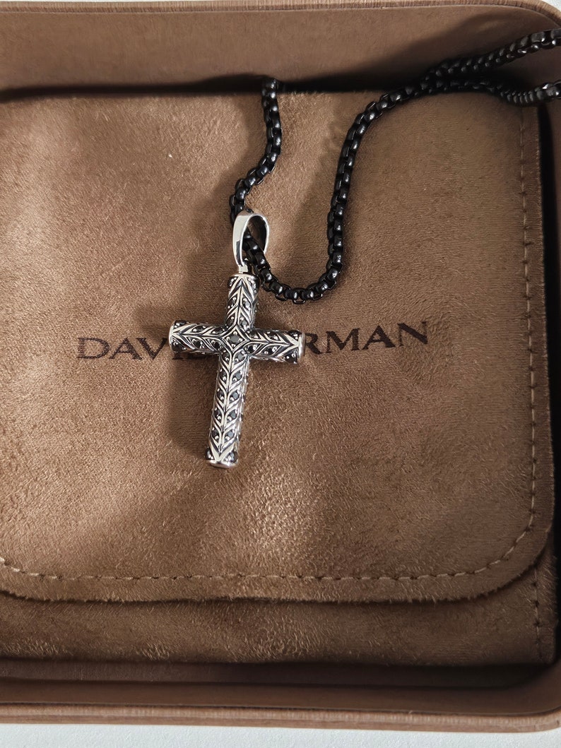 David Yurman Sterling Silver Chevron Cross Pendant With Black Black ...