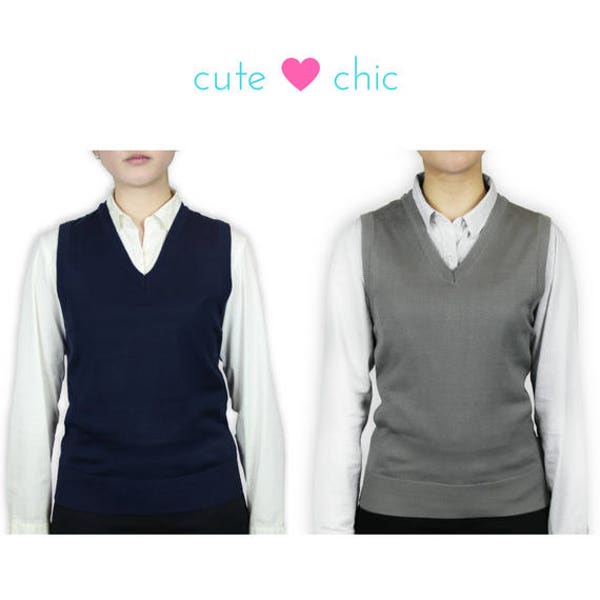 Ladies Solid Sweater Vest Basic Colors