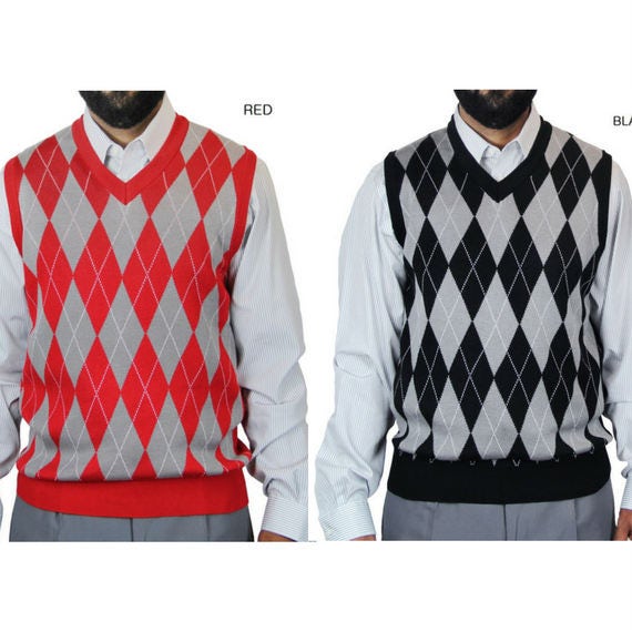BUTCHER PRODUCTS Argyle Vest サイズ42 Argyle Golf Sweater Vest | Black/Red/White | Mens