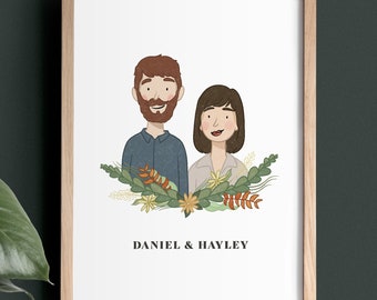 Custom Cartoon Portrait Couple or Family | Hand Drawn Personalised Anniversary, Wedding, Birthday Gift Illustration | Cute Digital or Print