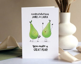 Engagement Card Funny Pears | Personalised Names Card | Cute Funny Pun Love | Congratulations Wedding Couple Hand Made A6