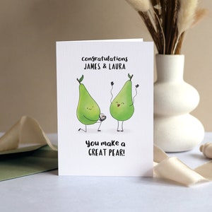 Engagement Card Funny Pears | Personalised Names Card | Cute Funny Pun Love | Congratulations Wedding Couple Hand Made A6