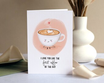 Valentines Love Coffee Card | Cute Barista Zen Cafe | Anniversary Birthday Card A6 Hand Made