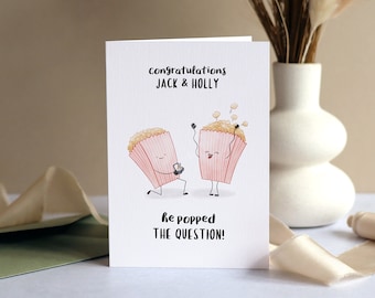 Engagement Card Funny Popcorn | Personalised Names Card | Cute Funny Pun Love | Congratulations Wedding Couple Hand Made A6