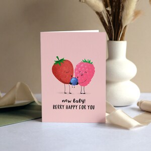 Biglietto di auguri per neonato con bacche / Gioco di parole carino e divertente / Congratulazioni Berry felice per te A6