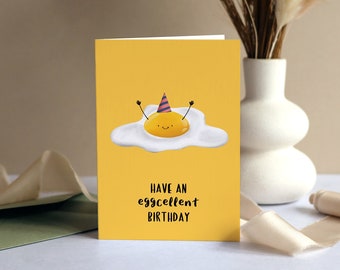 Egg Birthday Card | Cute Funny Pun Card | Eggcellent | Celebration Card A6