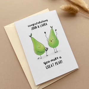 Engagement Card Funny Pears | Personalised Names Card | Cute Funny Pun Love | Congratulations Wedding Couple Hand Made A6