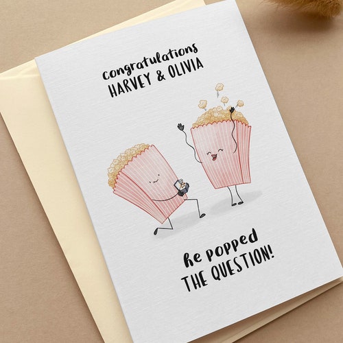 Engagement Card Funny Popcorn Personalised Names Card Cute - Etsy Engagement Card Funny Popcorn Personalised Names Card Cute - Etsy