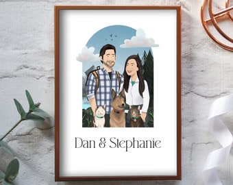 Premium Custom Portrait Couple or Family | Hand Drawn Personalised Anniversary, Wedding, Birthday Gift Illustration