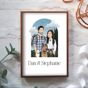 Premium Custom Portrait Couple or Family Hand Drawn Personalised Anniversary, Wedding, Birthday Gift Illustration image 1