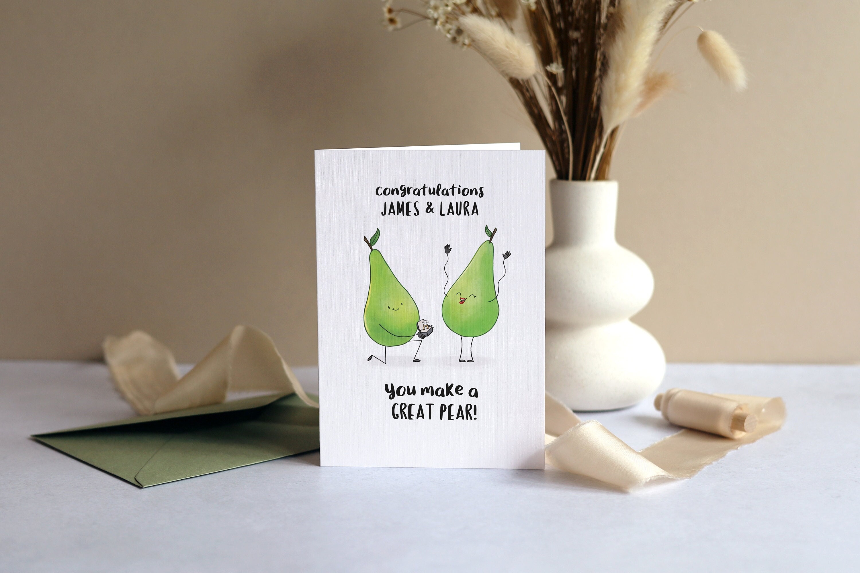 Engagement Card Funny Pears Personalised Names Card Cute Funny Pun Love  Congratulations Wedding Couple Hand Made A6 -  Canada