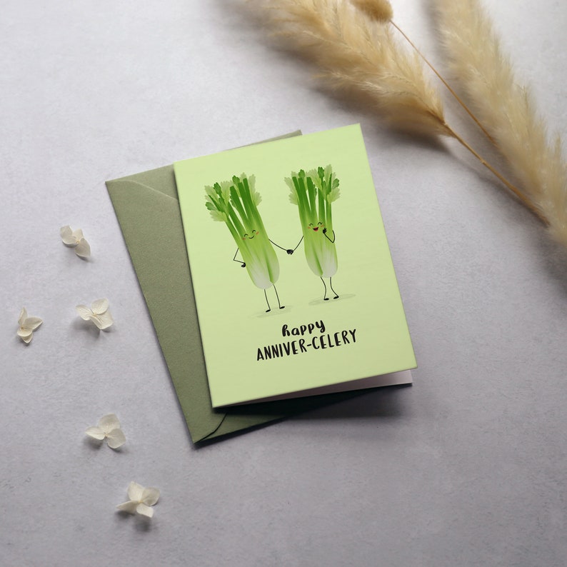 Anniversary Card Celery Cute Funny Pun Love Husband Wife Boyfriend Girlfriend A6 image 2