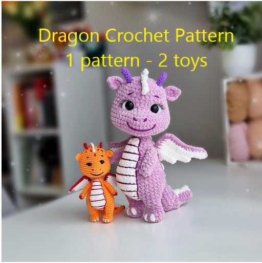 Miniature Dragon Baby Dragon Amigurumi Tiny Cute Blue Purple Pink Dragon  Fantasy Animals Crochet Little Dragon 