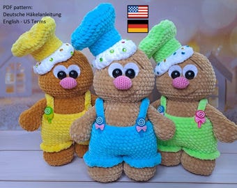 Crochet Gingerbread Pattern, Christmas Crochet Pattern, Funny Gingerbread Pattern, Crochet Pattern Gingerbread, Deutsche Häkelanleitung