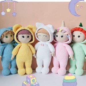 Dolls pattern - 5-in-1 dolls crochet pattern, amigurumi baby dolls pattern, baby in animal costumes patterns, amigurumi pattern