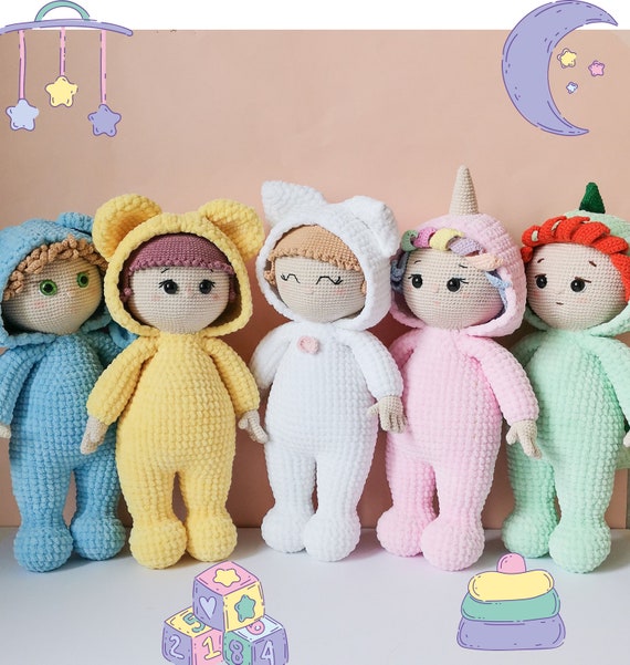 Dolls pattern - 5-in-1 dolls crochet pattern, amigurumi baby dolls pattern, baby in animal costumes patterns, amigurumi pattern
