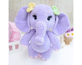 Elephant crochet pattern, amigurumi elephant pattern, elephant digital crochet pattern, no-sew crochet pattern