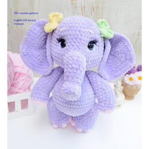 Elephant crochet pattern, amigurumi elephant pattern, no-sew crochet pattern, Patron crochet éléphant, Amigurumi éléphant
