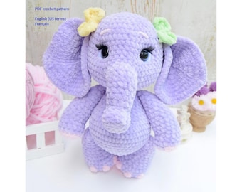 Elephant crochet pattern, amigurumi elephant pattern, no-sew crochet pattern, Patron crochet éléphant, Amigurumi éléphant