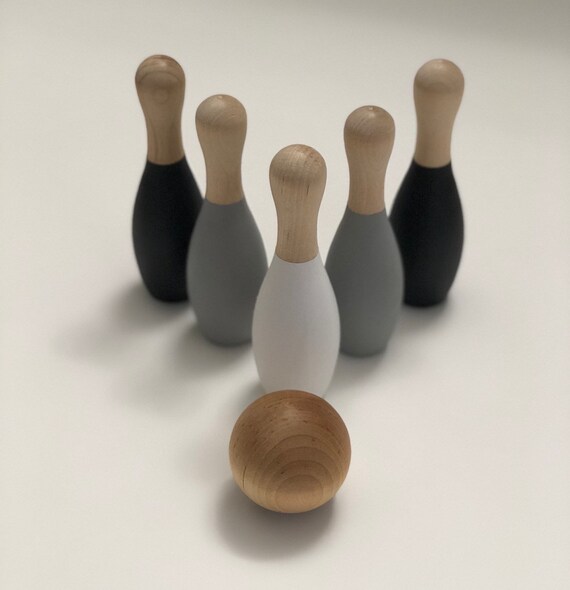 Bowling Set Wood Toy Baby Shower Gift Kids Toys Image 0