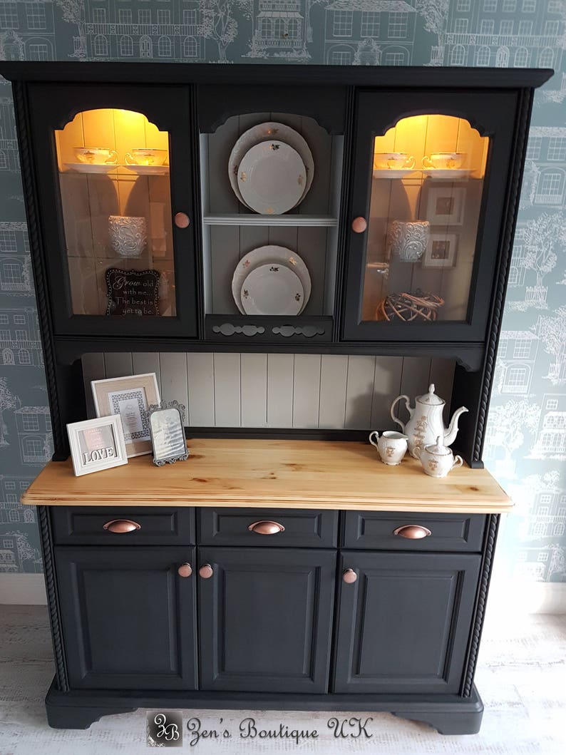 NOW SOLD. Welsh Dresser,black Painted Kitchen Storage, Farmhouse