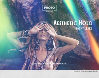 Holo Light Leaks – 40 Photoshop Photo Overlays, Rainbow Effects (JPG, ATN, PDF)