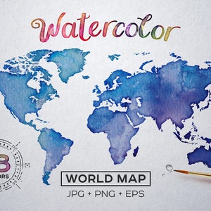 Aquarell Weltkarten JPG+EPS+PNG, printable Poster, Vektor und Raster Weltkarte, Etsy Instant, kostenlose Probe herunterladen